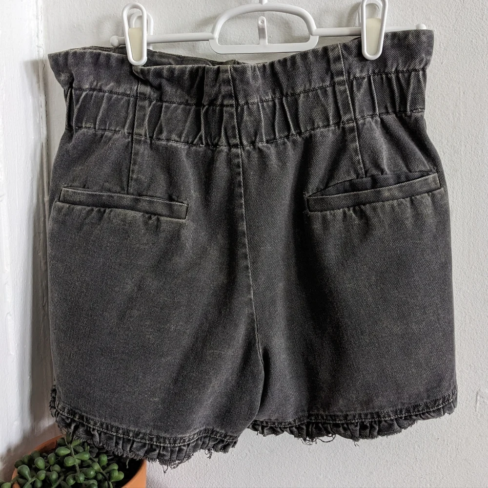 Sea New York Idun High Waisted Acid Wash Ruffle Denim Shorts Gray